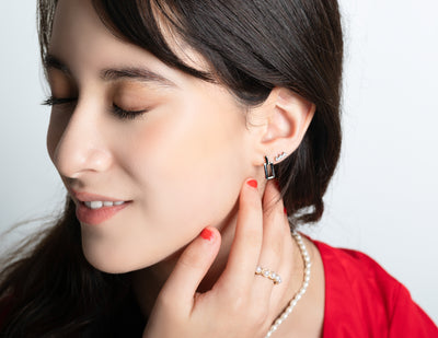 Silver Crystal Geometric Earrings