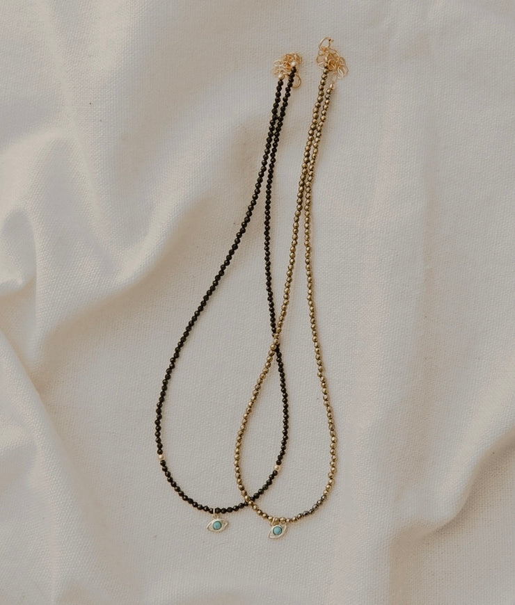 Gold Bead Evil Eye Necklace