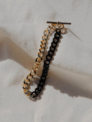 Black Enamel & Gold Chain Bracelet
